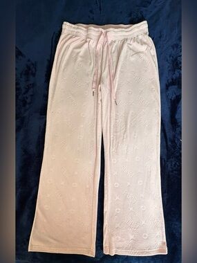 Paris Hilton Velour Pajama Lounge Pants Pink Embossed Rhinestone Logo Size L